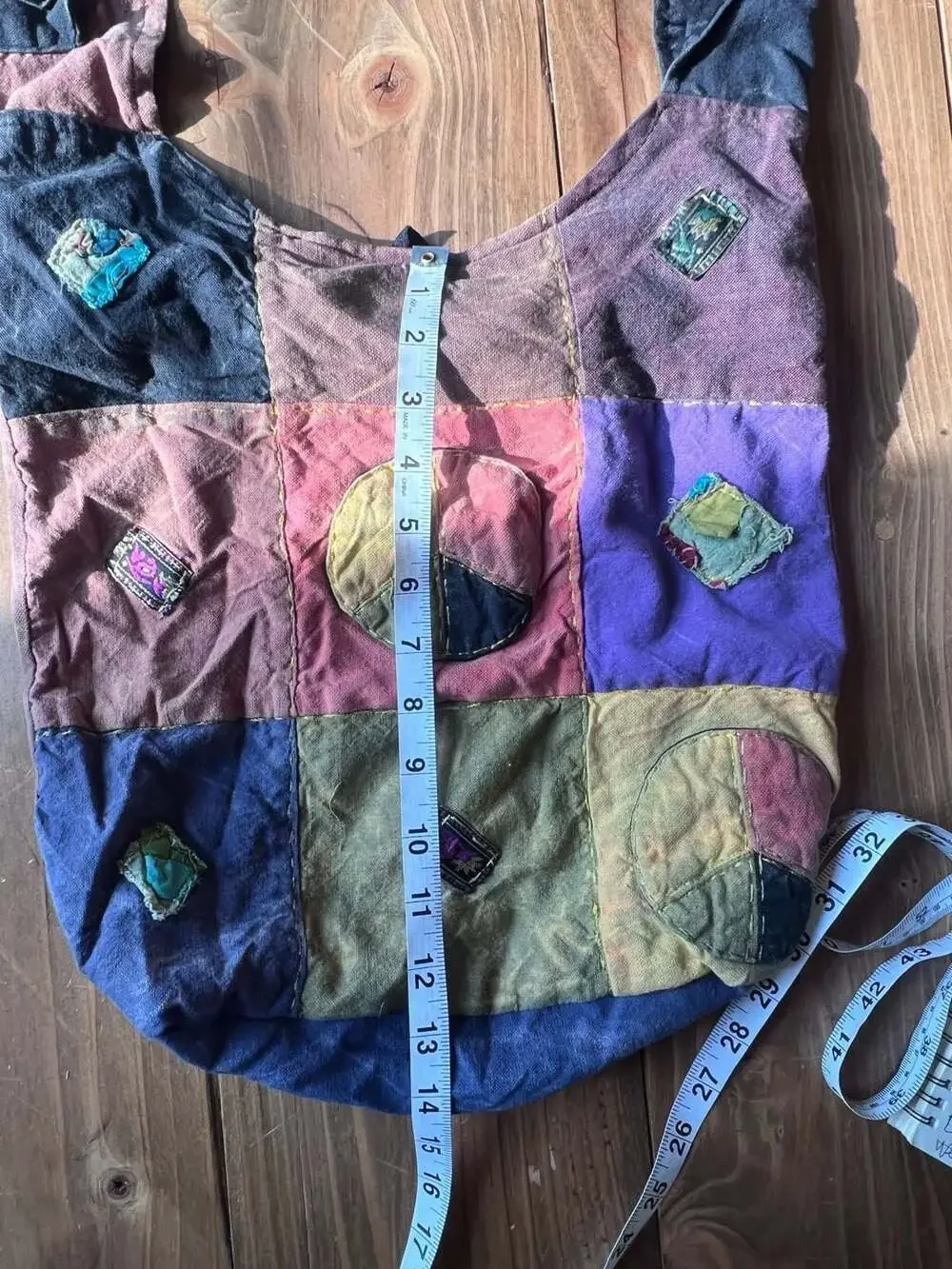 KPC Patchwork Boho Hippie Cotton Crossbody Hobo Shoulder Bag with Peace Sign